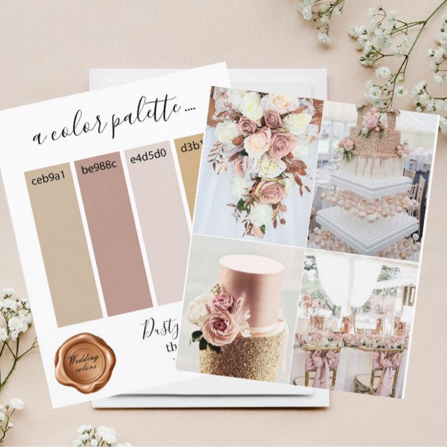 Classé Dusty Rose or couleurs Mariage Palette Card (Créateur téléchargé)