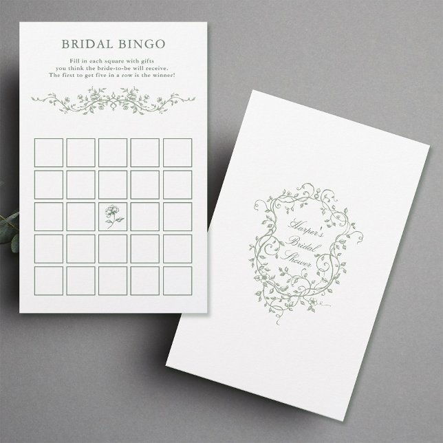 Classé Français Sage Vert Floral Bridal Jeu de Bin (Front & Back)