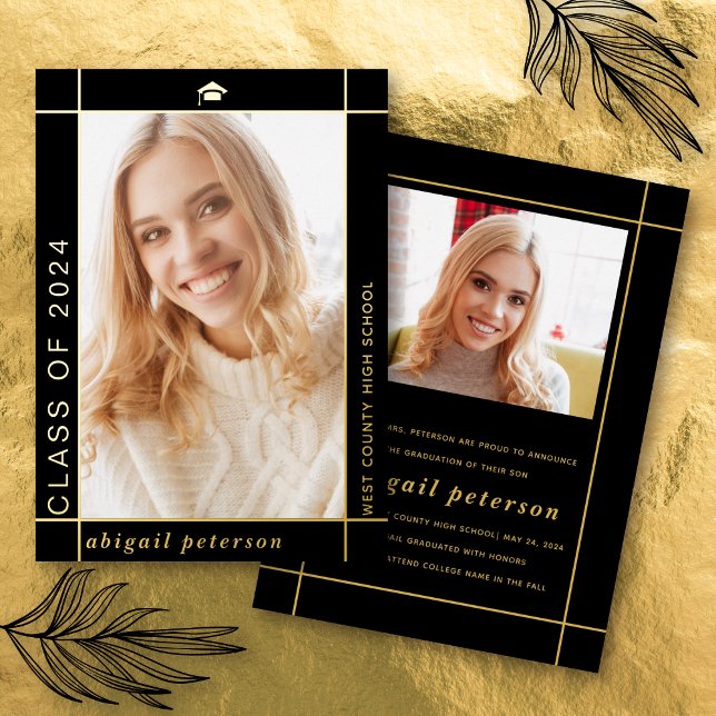 Classe noire de faire-part de feuille de graduatio (Créateur téléchargé)