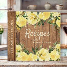 Classeur 3,81 Cm Livre de recettes de fleurs jaunes en bois rustiqu
