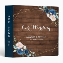 Mariage géométrique en bois rustique bleu marine