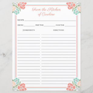 Classeur de recettes Coral & Mint Floral Cookbook
