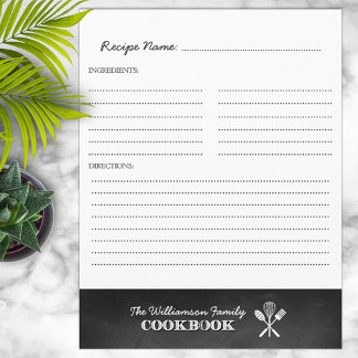 Classeur vintage Chalkboard Family Cookbook Insére