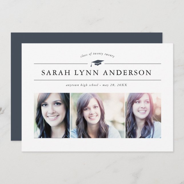 Classic 3 Photo Graduation Party Invitation (Devant / Derrière)