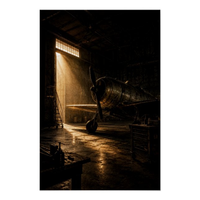 Classic Aviation Hangar Golden Light Poster (Devant)