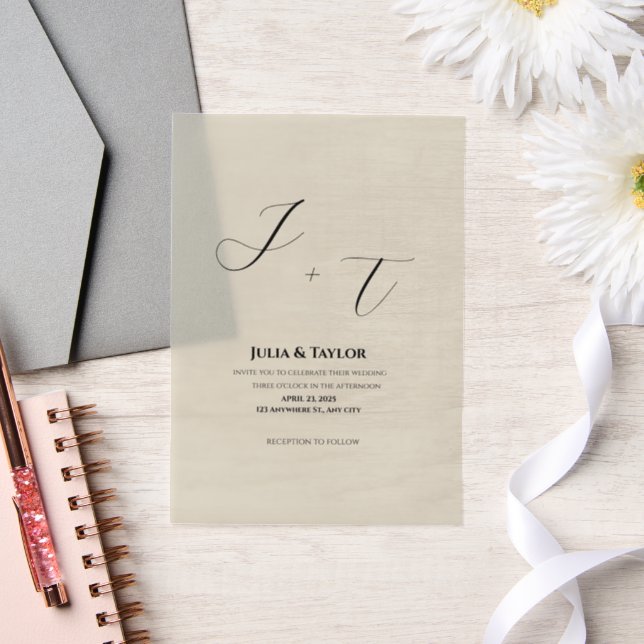 Classic Beige vellum  Elegant Invitation (Mariage)