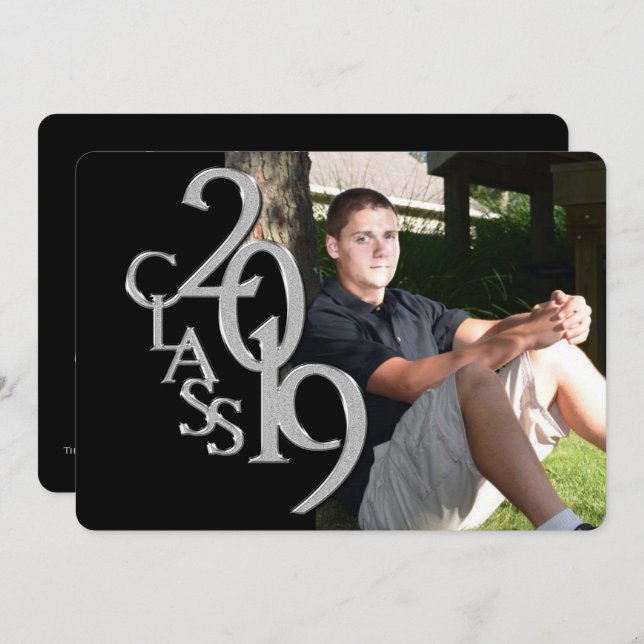 Classic Black 2019 Photo Graduation Invitation (Devant / Derrière)