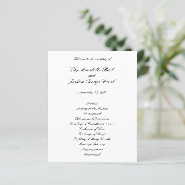 Classic Black and White Timeless Wedding Program (Debout devant)