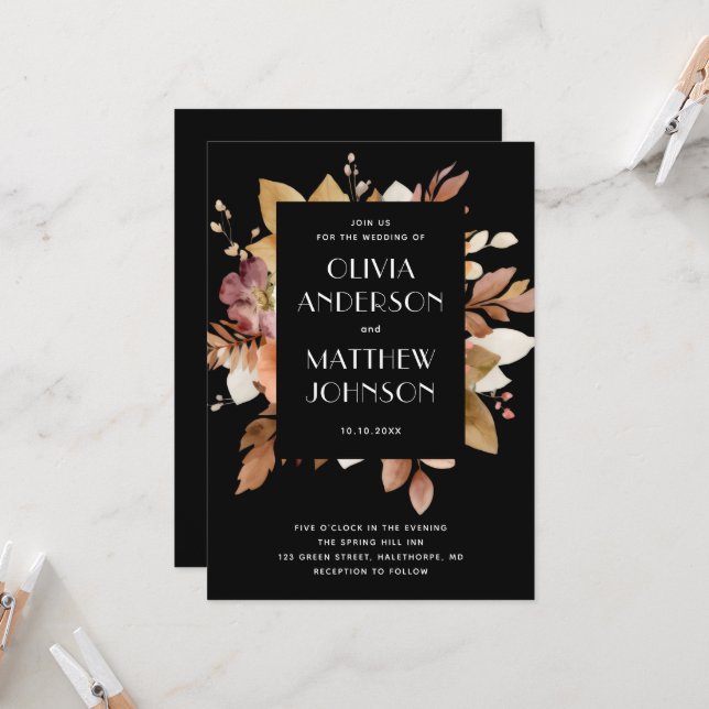Classic Black & Blush Wedding Invitation (Devant/Arrière en situation)
