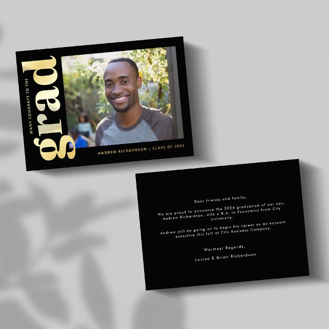 Classic Black Gold Photo Faire-part de graduation (Créateur téléchargé)