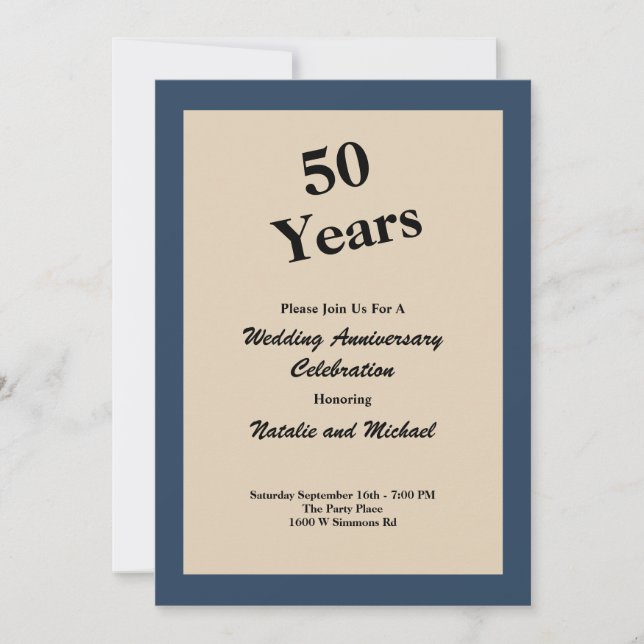 Classic Blue 50e anniversaire Mariage Invitation (Devant)