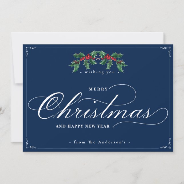 Classic Blue Bonne année Joyeuse Carte de Noël (Devant)