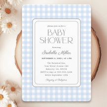 Classic Blue En vichy Boy Baby shower Invitation