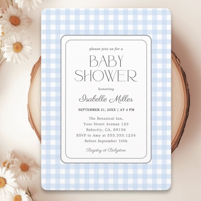 Classic Blue En vichy Boy Baby shower Invitation (Créateur téléchargé)