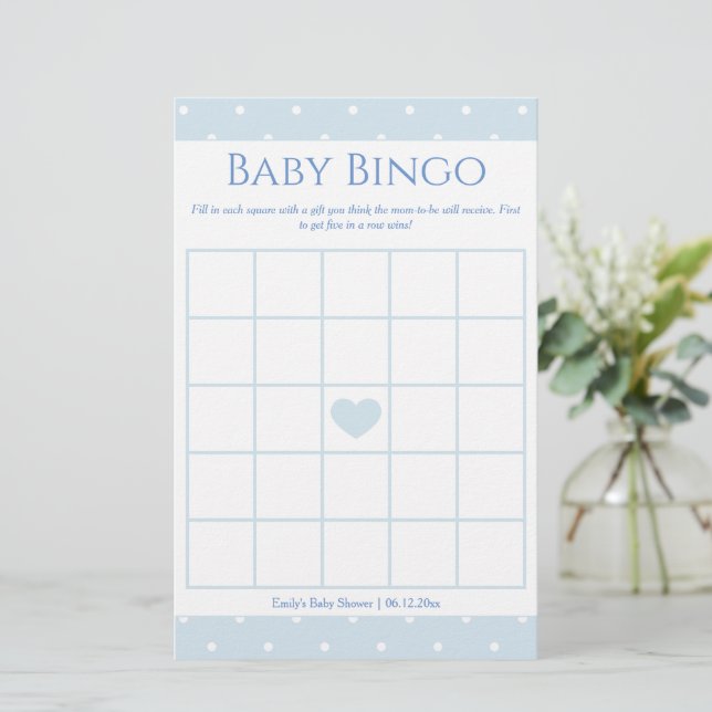 Classic Blue Pois Baby shower de garçon Bingo Jeu (Debout devant)