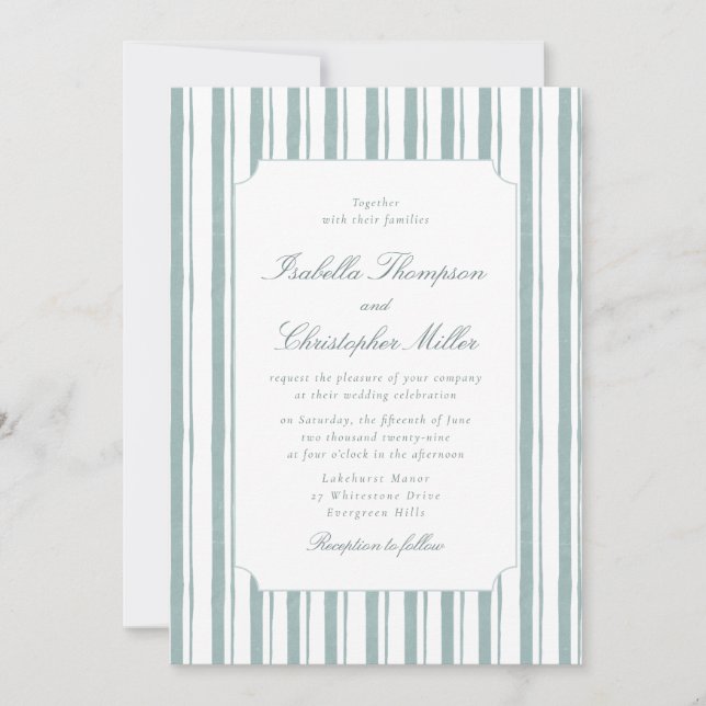 Classic Blue Stripe Elegant Wedding Invitation (Devant)