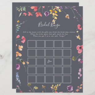 Classic Blue Wild Floral Bridal Jeu de Bingo