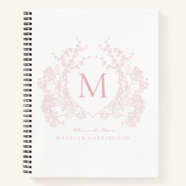 Classic Blush rose Floral Crest Monogramme Journal (Devant)