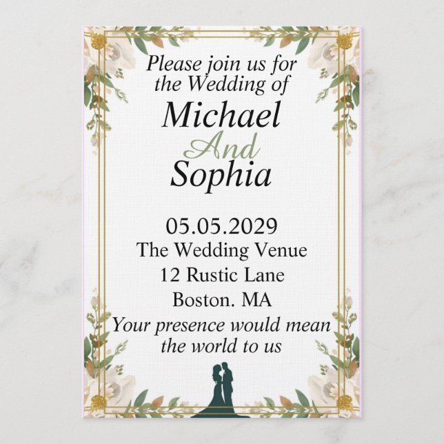 Classic Botanical Border Wedding Invitation (Devant)