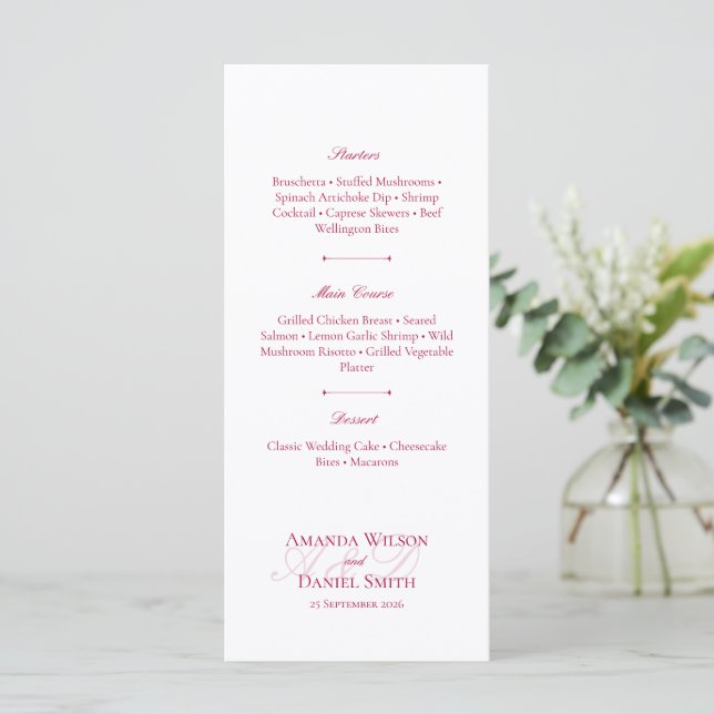 Classic Burgundy Wedding Menu (Debout devant)