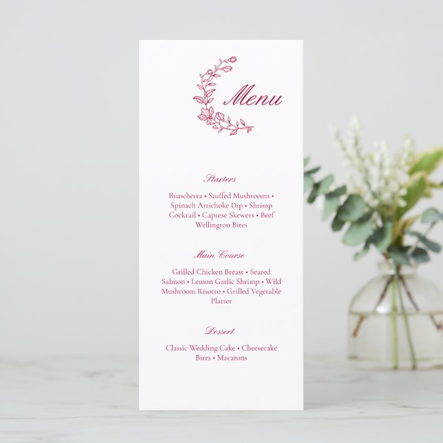 Classic Burgundy Wedding Menu with Floral Accent (Debout devant)