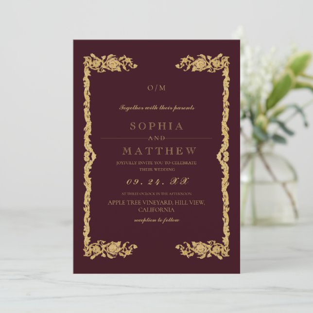 Classic Burgundy Wedding Photo Invitation (Debout devant)