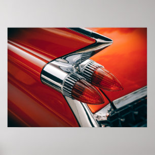 Classic Cadillac Tail Fin Auto Red Car Poster Art