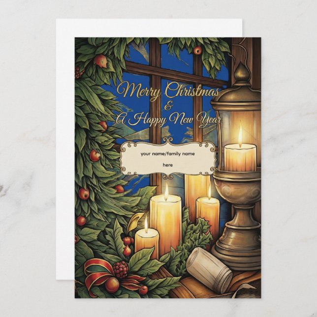 Classic Candlelight Personalized Christmas Card   (Devant / Derrière)