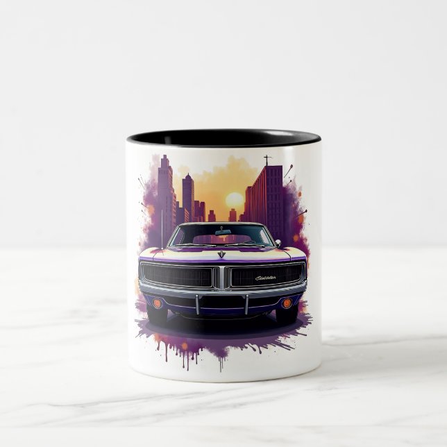 Classic Car Mug with Urban Sunset Graffiti Style (Centre)