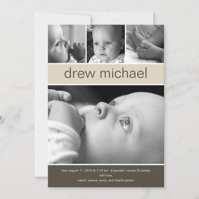 Classic Collage Faire-part de naissance photo bébé (Devant)