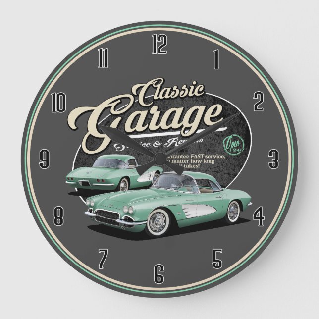 Classic Corvette Garage Grande Horloge (Recto)