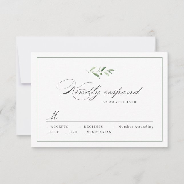 Classic Elegance Script Mariage vert RSVP (Devant)