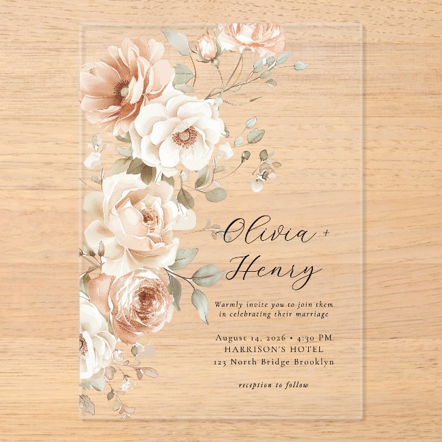 Classic Elegant Floral Acrylic Wedding Invitation (Recto)