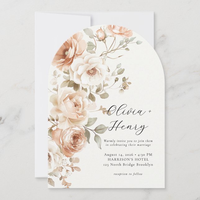 Classic Elegant Floral Arch Wedding Invitation (Devant)