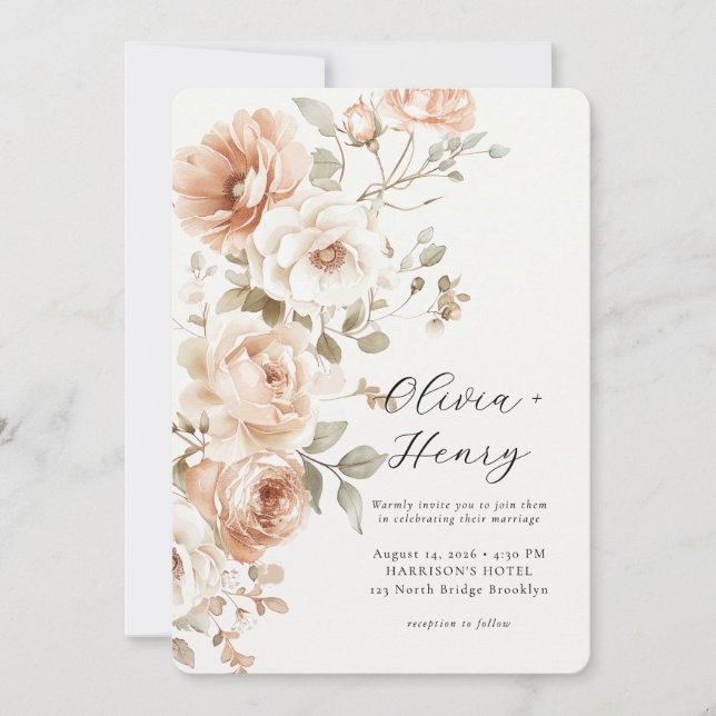 Classic Elegant Floral Rounded Wedding Invitation (Devant)