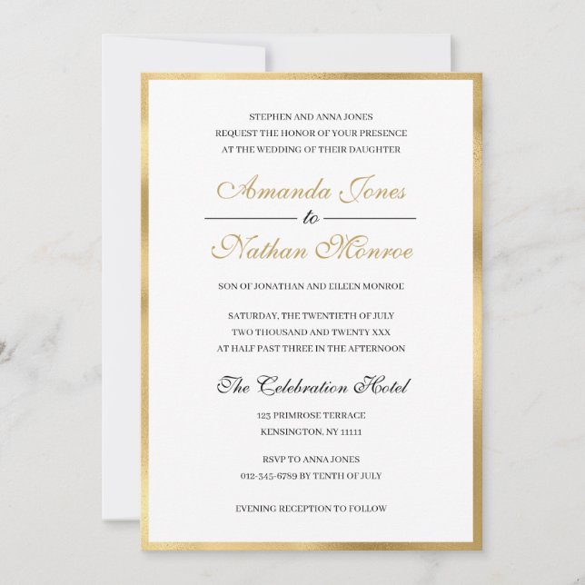 Classic Elegant Gold Faire-part de mariage blanc (Devant)