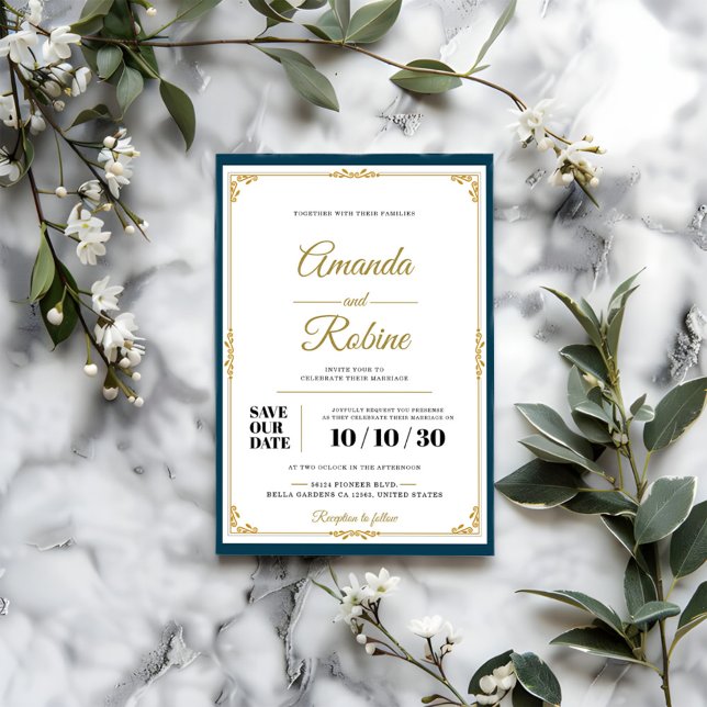 Classic Elegant Gold Frame Faire-part de mariage (Créateur téléchargé)