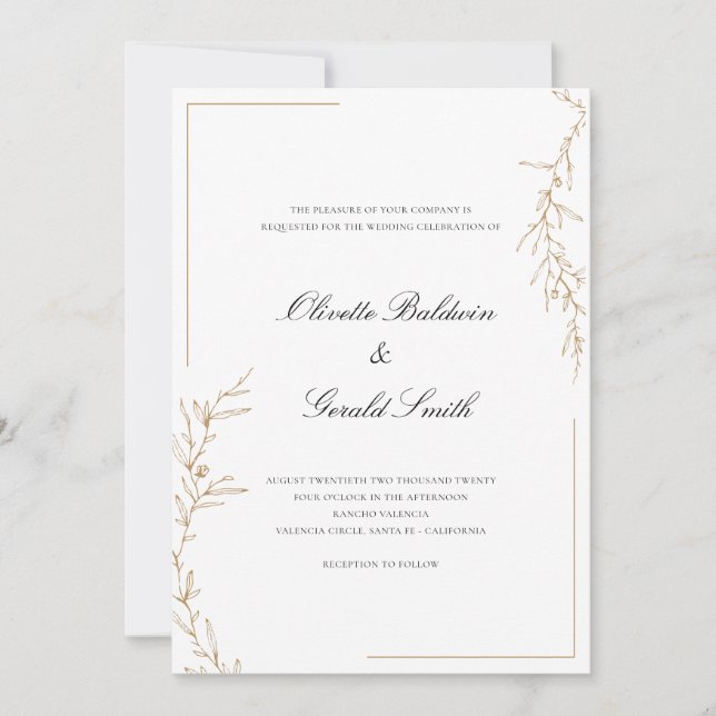 Classic Elegant Mariage de branche de fleurs d'or (Devant)