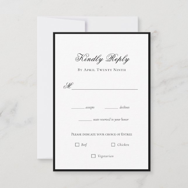 Classic Elegant noir & blanc mariage carte RSVP (Devant)
