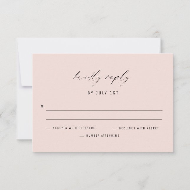 Classic Elegant Soft Rose Mariage Carte de réponse (Devant)
