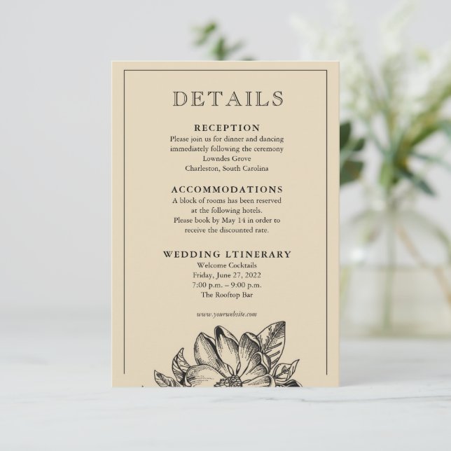 Classic Elegant Wedding Invitation Détails Cartes (Debout devant)