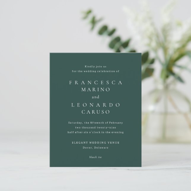 Classic Emerald Green Simple Wedding Invitation (Debout devant)