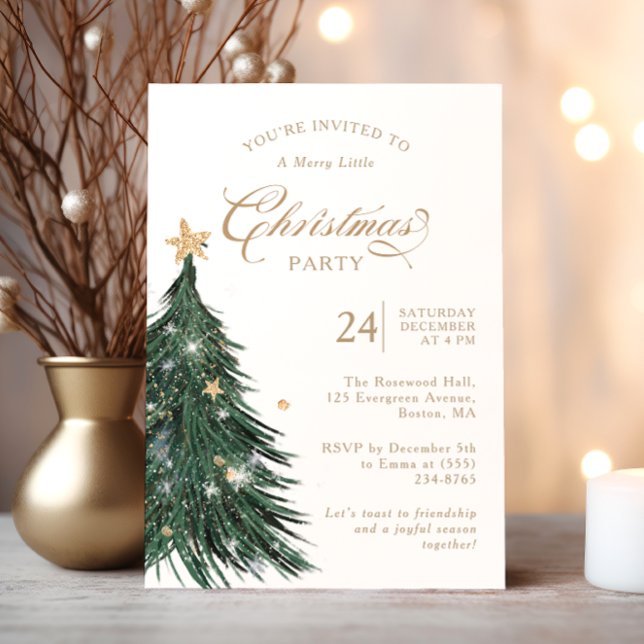 Classic Evergreen Gold Christmas Party Invitation (Créateur téléchargé)
