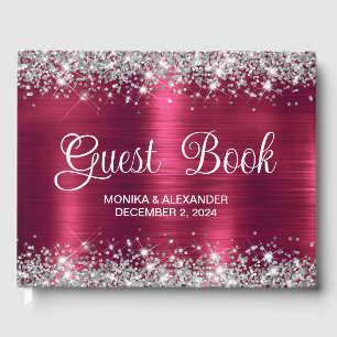 Classic Glittery Burgundy Foil Mariage livre d'hôt