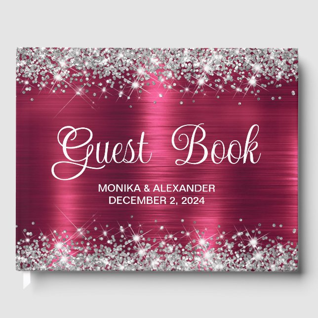 Classic Glittery Burgundy Foil Mariage livre d'hôt (Recto)