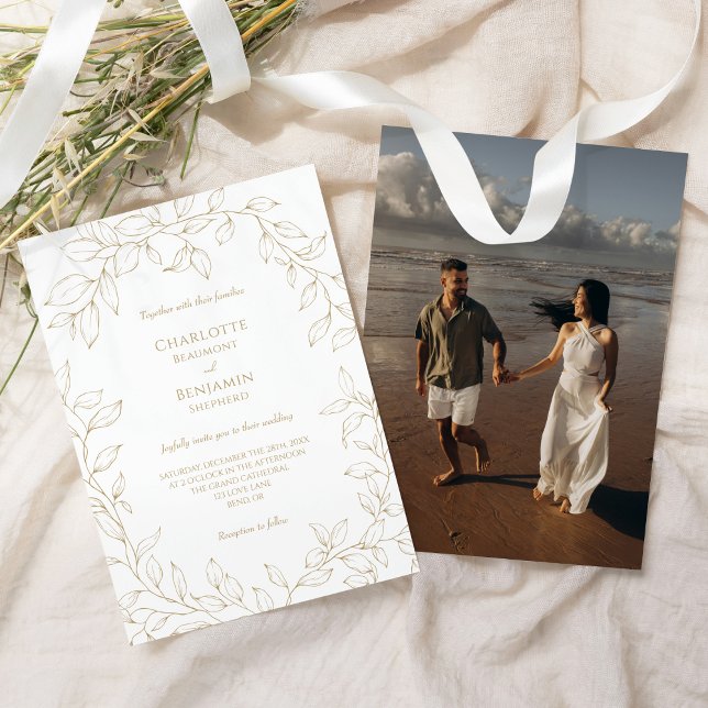 Classic Gold Green Mariage Photo Invitation (Créateur téléchargé)