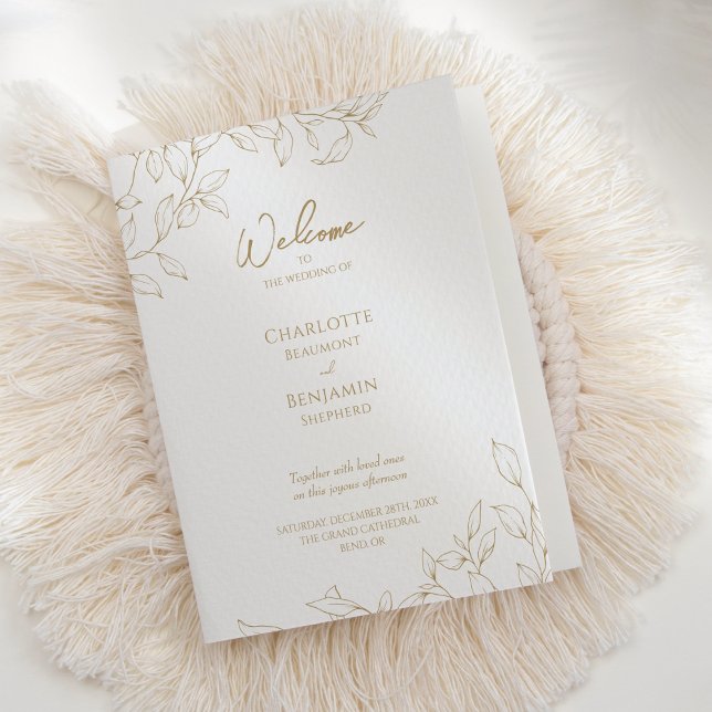 Classic Gold Greenery Mariage Programme plié (Créateur téléchargé)