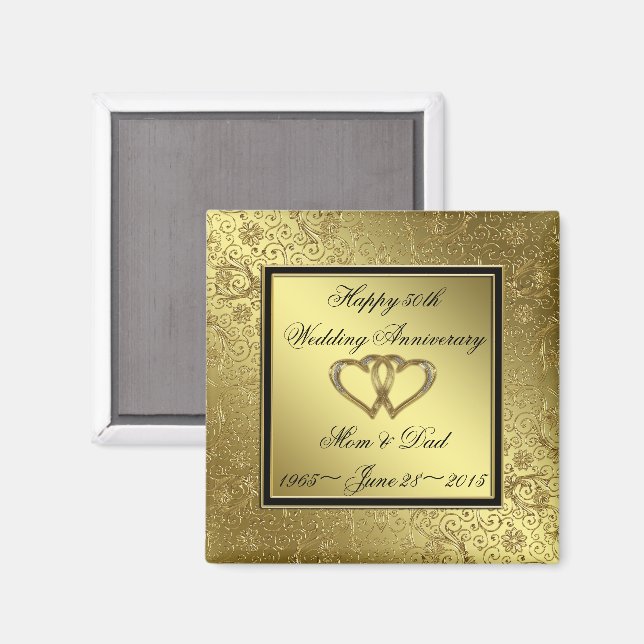Classic Golden Mariage Anniversaire Carré Magnet (Recto/Verso)