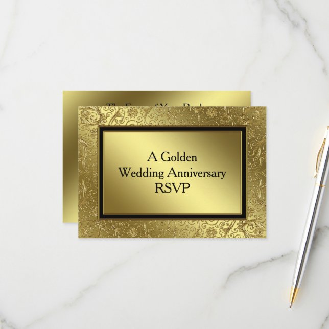 Classic Golden Mariage Anniversaire carte RSVP (Devant/Arrière en situation)