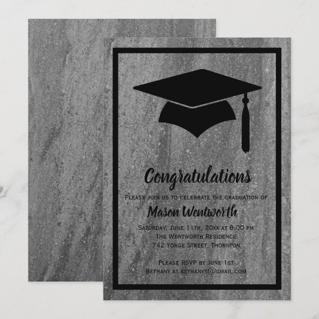Classic Granite Graduation Invitation - noir (Devant / Derrière)